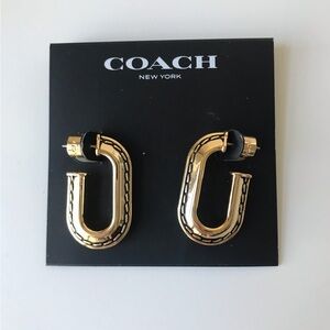 Coach Large Stitched Chain Link Gold Earrings, NWT